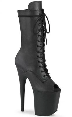 Pleaser FLAMINGO-1051WR Black Leather Mid Calf Open Toe Boots Pole Shoes