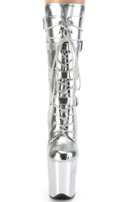Pleaser FLAMINGO-1053 Metallic Silver Mid Calf Boots