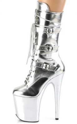 Pleaser FLAMINGO-1053 Metallic Silver Mid Calf Boots