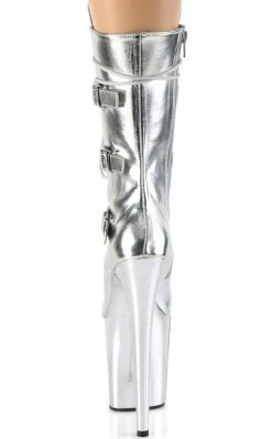 Pleaser FLAMINGO-1053 Metallic Silver Mid Calf Boots