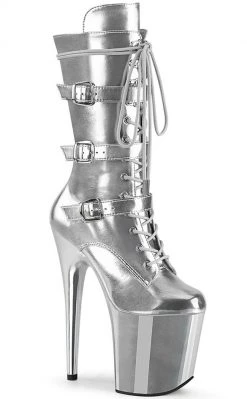 Pleaser FLAMINGO-1053 Metallic Silver Mid Calf Boots