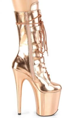 Pleaser FLAMINGO-1053 Rose Gold Mid Calf Boots