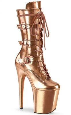 Pleaser FLAMINGO-1053 Rose Gold Mid Calf Boots