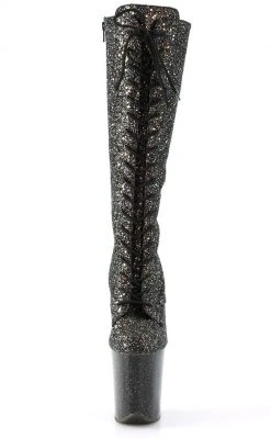 Pleaser Pole Shoes FLAMINGO-2020MG Black Multi Glitter Knee High Boots