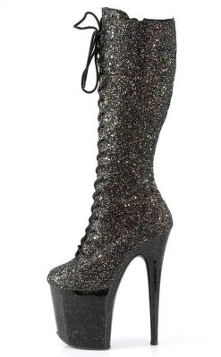 Pleaser Pole Shoes FLAMINGO-2020MG Black Multi Glitter Knee High Boots