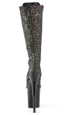 Pleaser Pole Shoes FLAMINGO-2020MG Black Multi Glitter Knee High Boots