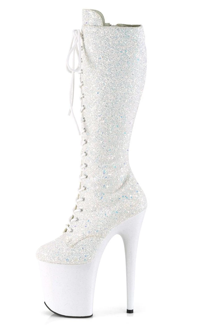 Pleaser FLAMINGO-2020MG White Multi Glitter Knee High Boots Pole Shoes 5 Pleaser FLAMINGO-2020MG White Multi Glitter Knee High Boots Pole Shoes