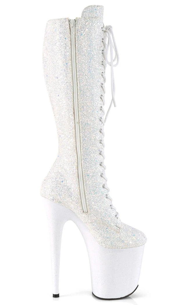 Pleaser FLAMINGO-2020MG White Multi Glitter Knee High Boots Pole Shoes 7 Pleaser FLAMINGO-2020MG White Multi Glitter Knee High Boots Pole Shoes