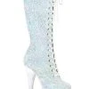 Pleaser FLAMINGO-2020MG White Multi Glitter Knee High Boots Pole Shoes
