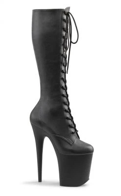 Pleaser Pole Shoes FLAMINGO-2023 Black Matte Knee High Boots
