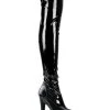 Pleaser Pole Shoes FLAMINGO-3000 Black Stretch Patent Thigh High Boots