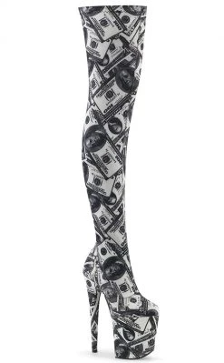 Pleaser Pole Shoes FLAMINGO-3000DP Money Print Thigh High Boots