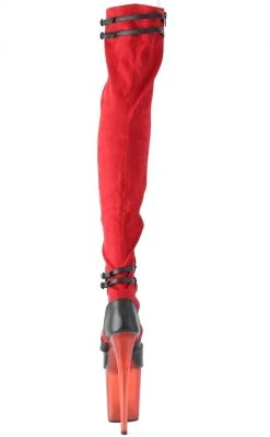 Pleaser FLAMINGO-3027 Red Faux Suede/ Faux Leather Frosted Thigh High Boots Pole Shoes