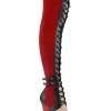 Pleaser FLAMINGO-3027 Red Faux Suede/ Faux Leather Frosted Thigh High Boots Pole Shoes