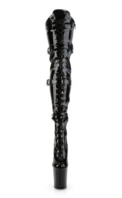 Pleaser FLAMINGO-3028 Black Patent Thigh High Boots