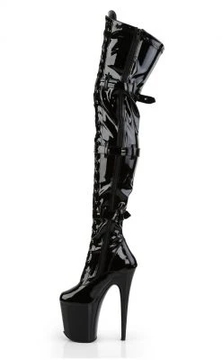 Pleaser FLAMINGO-3028 Black Patent Thigh High Boots