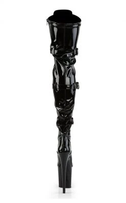 Pleaser FLAMINGO-3028 Black Patent Thigh High Boots