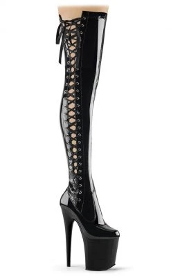 Pleaser Pole Shoes FLAMINGO-3063 Black Patent Thigh High Boots