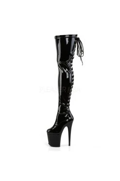 Pleaser Pole Shoes FLAMINGO-3063 Black Patent Thigh High Boots