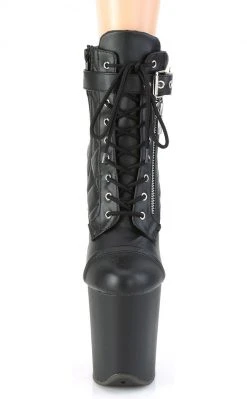 Pleaser FLAMINGO-800-05 Black Faux Leather Quilted Boots Pole Shoes
