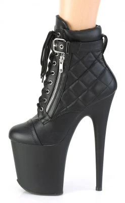 Pleaser FLAMINGO-800-05 Black Faux Leather Quilted Boots Pole Shoes