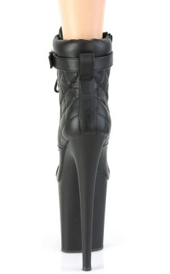 Pleaser FLAMINGO-800-05 Black Faux Leather Quilted Boots Pole Shoes
