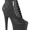 Pleaser FLAMINGO-800-05 Black Faux Leather Quilted Boots Pole Shoes