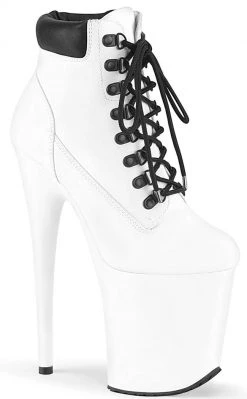 Pleaser FLAMINGO-800TL-02 White Nubuck Faux Leather Platform Heels