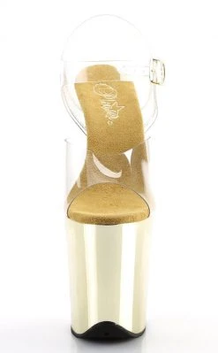 Pleaser FLAMINGO-808 Clear & Gold Chrome Heels Pole Shoes