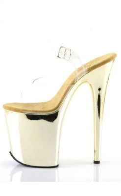 Pleaser FLAMINGO-808 Clear & Gold Chrome Heels Pole Shoes