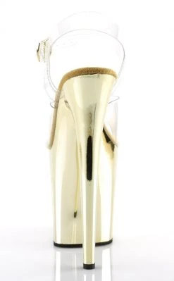 Pleaser FLAMINGO-808 Clear & Gold Chrome Heels Pole Shoes