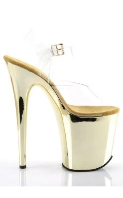Pleaser FLAMINGO-808 Clear & Gold Chrome Heels Pole Shoes