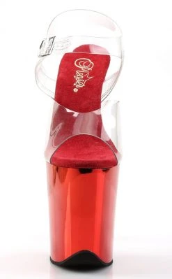 Pleaser Pole Shoes FLAMINGO-808 Clear & Red Chrome Heels