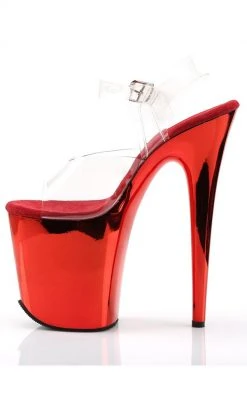 Pleaser Pole Shoes FLAMINGO-808 Clear & Red Chrome Heels 9 Pleaser Pole Shoes FLAMINGO-808 Clear & Red Chrome Heels