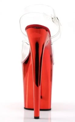 Pleaser Pole Shoes FLAMINGO-808 Clear & Red Chrome Heels 10 Pleaser Pole Shoes FLAMINGO-808 Clear & Red Chrome Heels