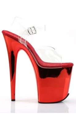 Pleaser Pole Shoes FLAMINGO-808 Clear & Red Chrome Heels 11 Pleaser Pole Shoes FLAMINGO-808 Clear & Red Chrome Heels