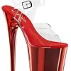 Pleaser Pole Shoes FLAMINGO-808 Clear & Red Chrome Heels