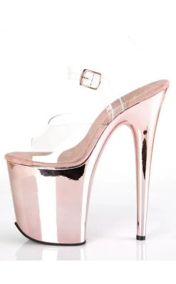 Pleaser FLAMINGO-808 Clear & Rose Gold Chrome Heels