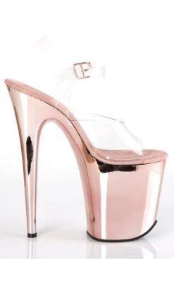 Pleaser FLAMINGO-808 Clear & Rose Gold Chrome Heels