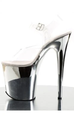 Pleaser Pole Shoes FLAMINGO-808 Clear & Silver Chrome Heels