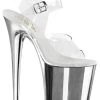 Pleaser Pole Shoes FLAMINGO-808 Clear & Silver Chrome Heels