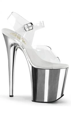 Pleaser Pole Shoes FLAMINGO-808 Clear & Silver Chrome Heels