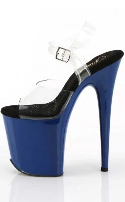 Pleaser Pole Shoes FLAMINGO-808C Clear/Royal Blue Heels