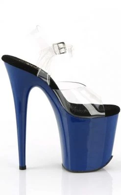 Pleaser Pole Shoes FLAMINGO-808C Clear/Royal Blue Heels
