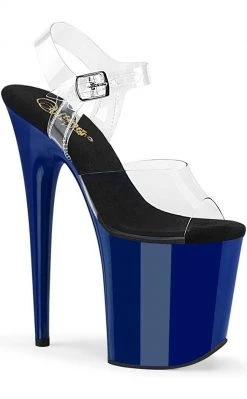 Pleaser Pole Shoes FLAMINGO-808C Clear/Royal Blue Heels