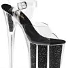 Pleaser Pole Shoes FLAMINGO-808G Clear & Black Glitter Heels