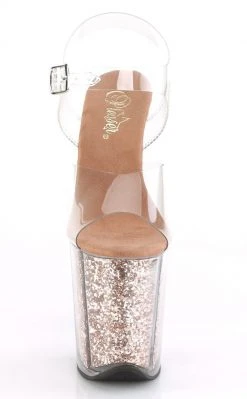 Pleaser FLAMINGO-808G Clear & Rose Gold Glitter Heels