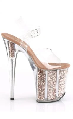 Pleaser FLAMINGO-808G Clear & Rose Gold Glitter Heels