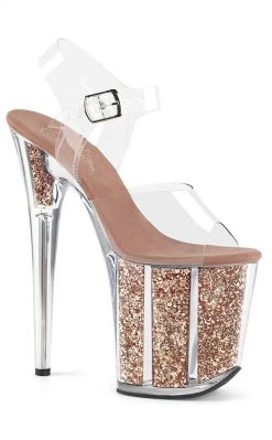 Pleaser FLAMINGO-808G Clear & Rose Gold Glitter Heels