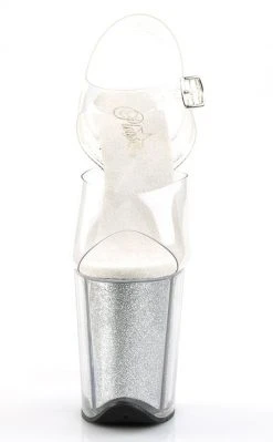 Pleaser FLAMINGO-808G Clear & Silver Glitter Heels Pole Shoes